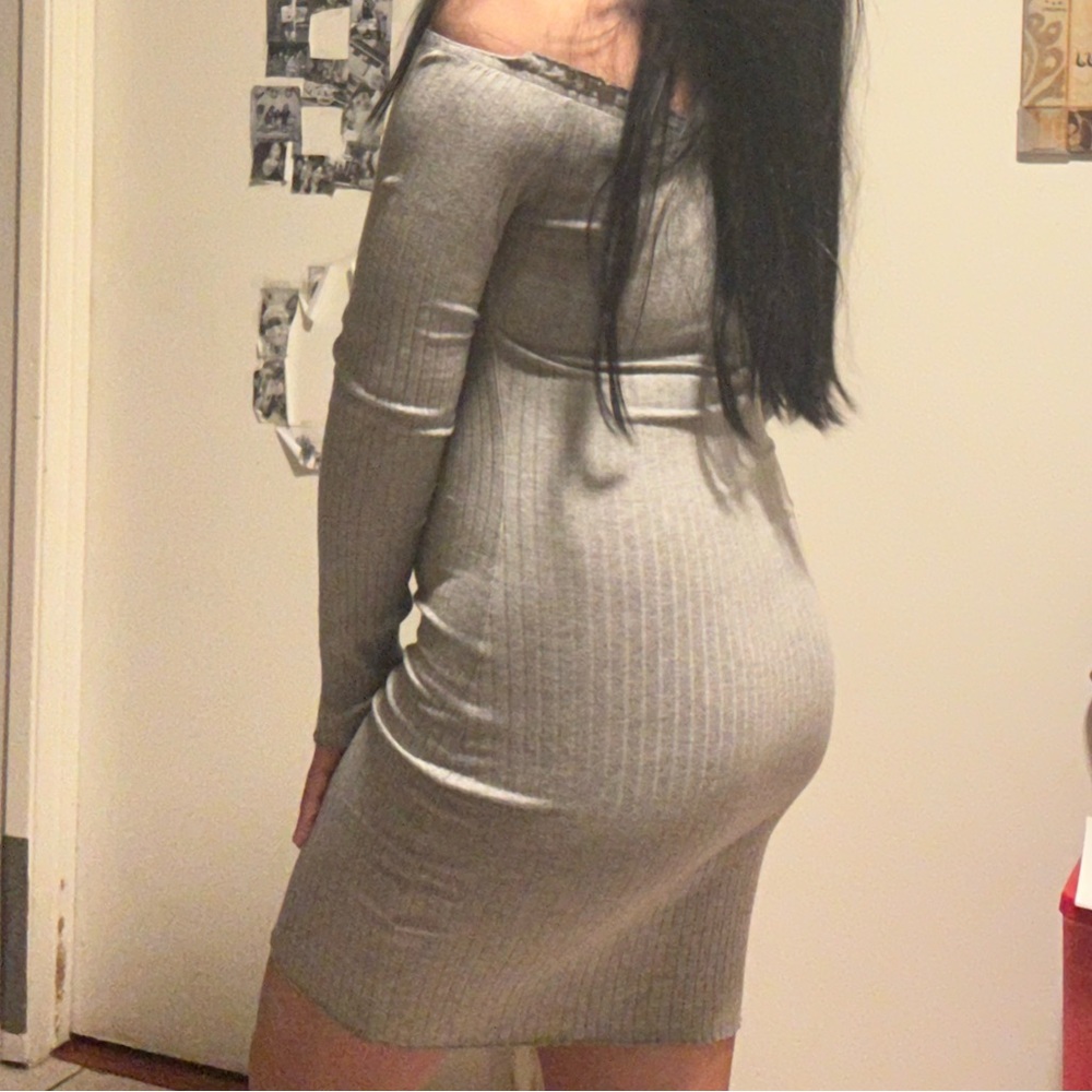 Gray Buttoned Midi Bodycon Dress